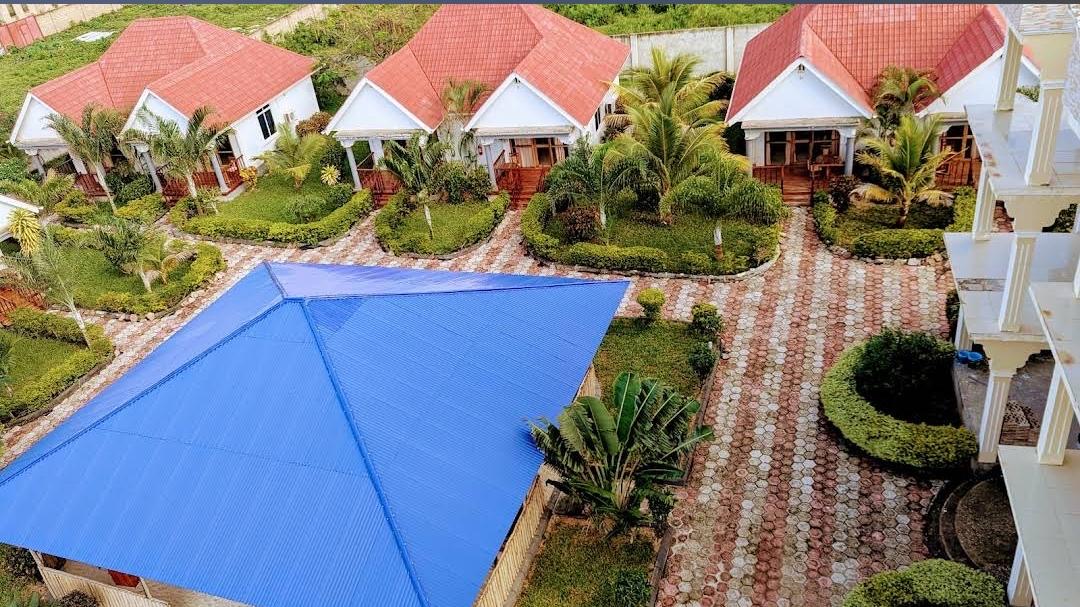 Aerial view of the cottages and gardens